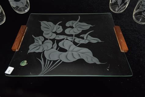 99 shipping Last one 6 watchers derosnopS Vtg Frank ODA HAWAIIAN Etched Different Floral Designs Glasses tray 19 piece Pre-Owned 199. . Frank oda etched glass
